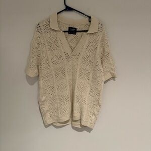 Abercrombie & Fitch Johnny Collar Cream Shirt Size Small Like New